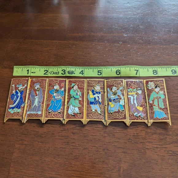 8 IMMORTALS vintage chinese miniature cloisonne screen - Picture 5 of 11
